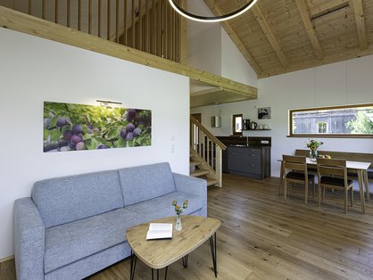 Chalet auf dem Bauernhof mit viel Holz im Innenbereich