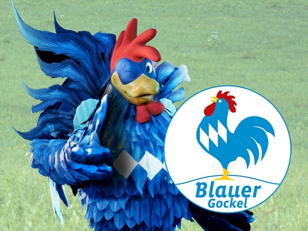 Symbolbild Blauer Gockel mit Logo Blauer Gockel
