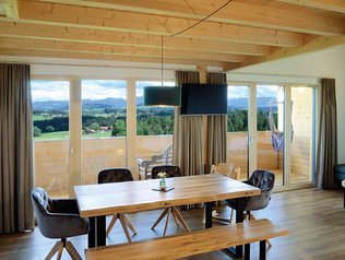 gemütlicher Wohnbereich mit Holz und Ausblick