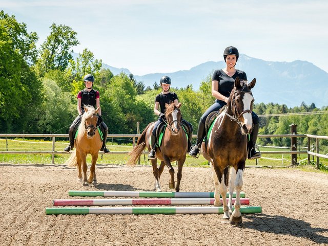 Reitmöglichkeit auf dem hofeigenen Reitplatz auf dem Bauernhof in Bayern