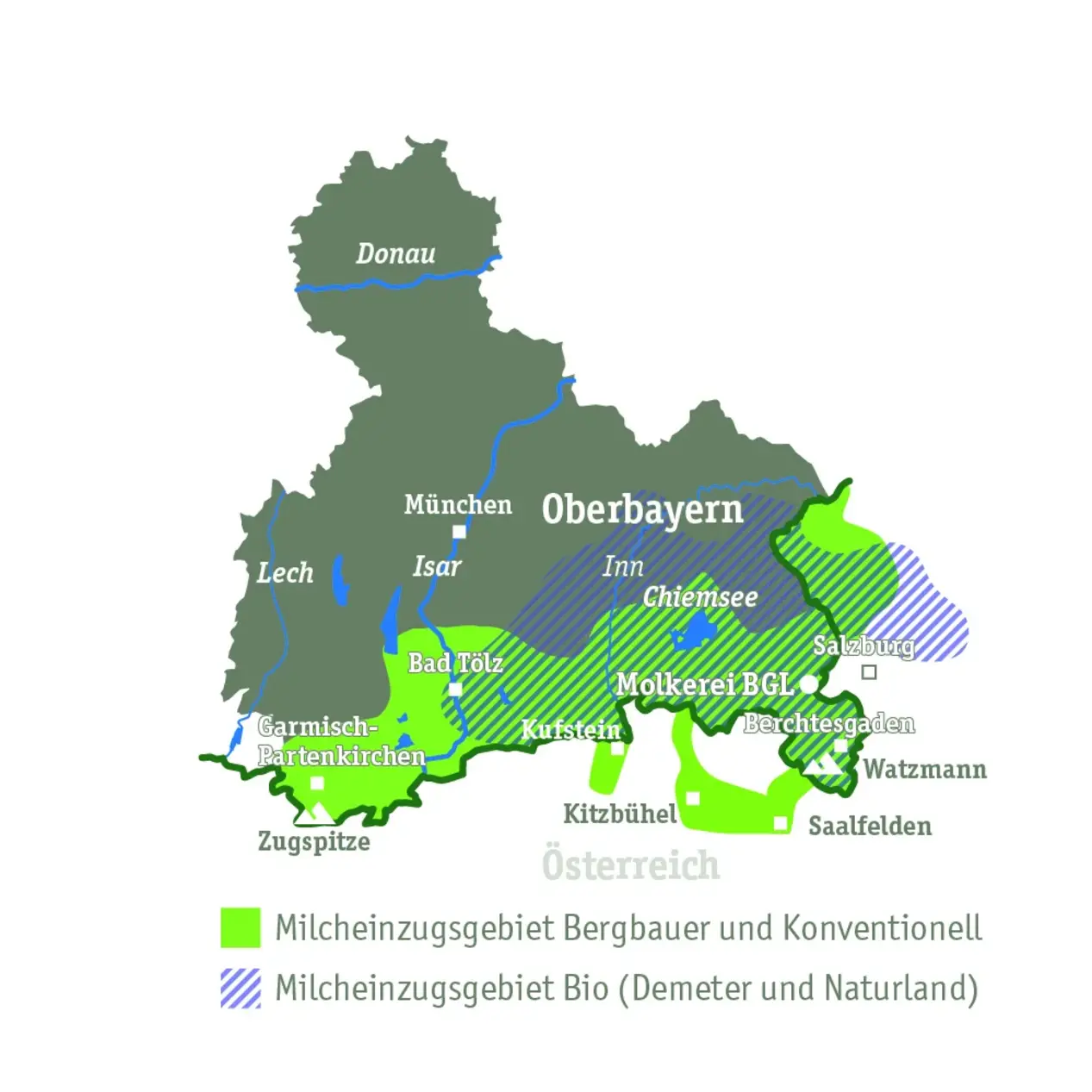 Karte Einzugsgebiet Molkerei Berchtesgadener Land