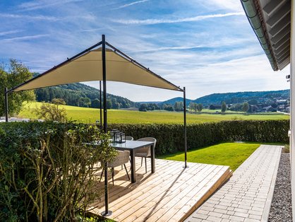 Blick in die Natur von der Terrasse © Jura Ferienhof Traumhafter Blick in die Natur von der eignen Terrasse auf dem Landhof