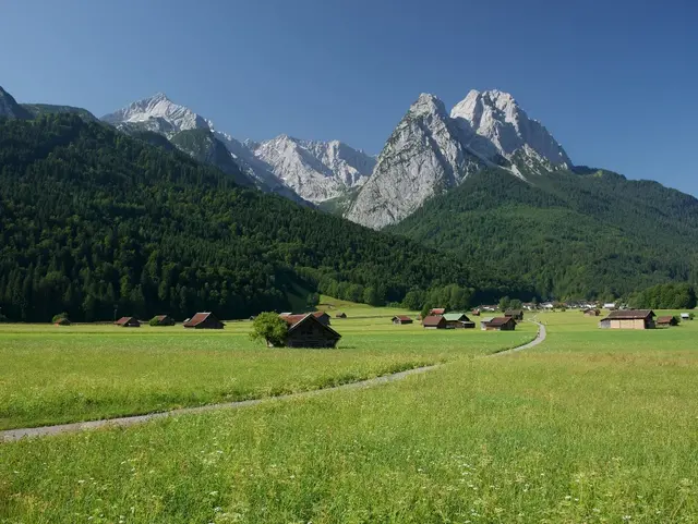 Blick von Garmisch zur Zugspitze - © Ferienregion Zugspitzland, Foto: Benedikt Lechner Blick von Garmisch zur Zugspitze