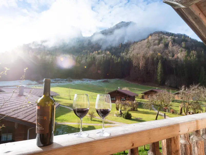 Blick auf die Ferienhäuser