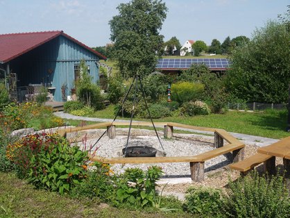 Feuerstelle und Saunahaus © Ferien-Erlebnisbauernhof Rangau Auf dem Bauernhof die Sauna oder die Feuerstelle nutzen